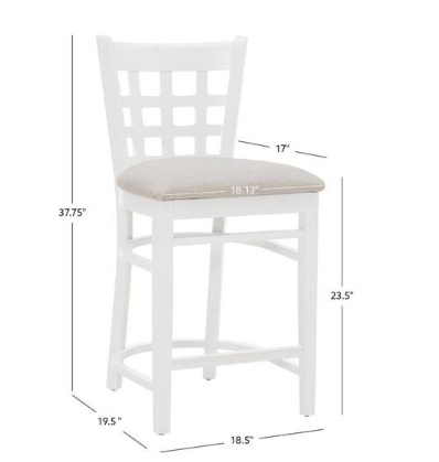 Linon Home Decor Dixie 37.75 in. H White and Beige Full Back Wood Counter Stool with Fabric Seat