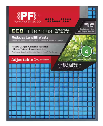 14 in. x 20 in. x 1 in. to 20 in. x 25 in. x 1 Adjustable ECO Washable Air Filter FPR4