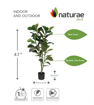 NATURAE DECOR Artificial 47 in. Fiddle Leaf Indoor and Outdoor Plants