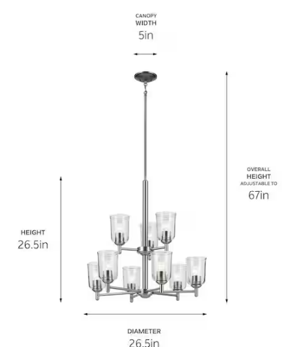 KICHLER Shailene 26.5 in. 9-Light Brushed Nickel 2-Tier Traditional Clear Glass Shaded Bell Chandelier for Dining Room