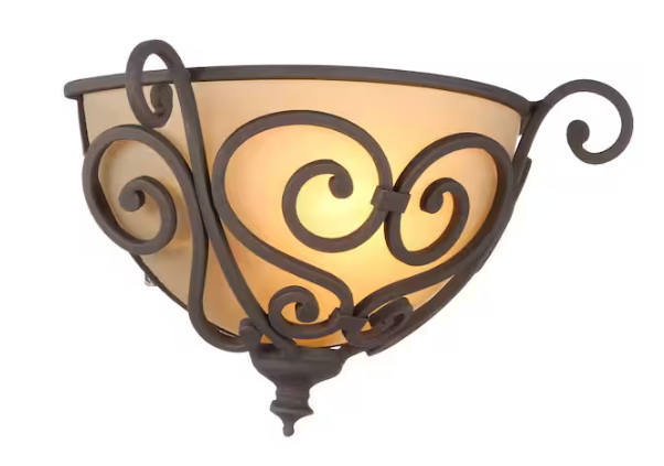 Shop Hampton Bay Earle 1-Light Aged Iron Half Sconce with Scavo Glass Shade