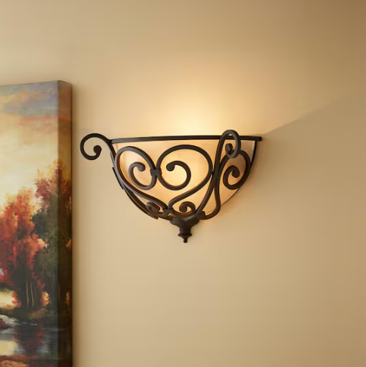 Shop Hampton Bay Earle 1-Light Aged Iron Half Sconce with Scavo Glass Shade