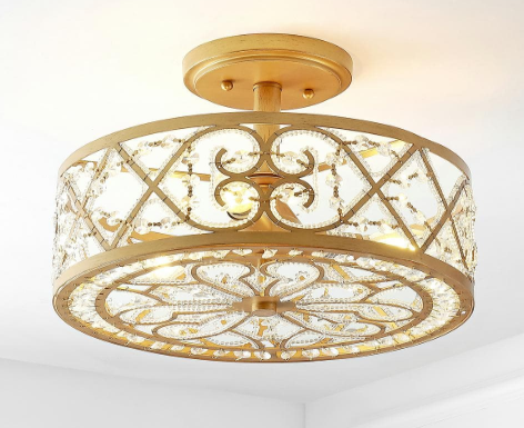 Leila 3-Light 13.25 in. Antiqued Gold Iron/Crystal Modern Glam LED Flush Mount