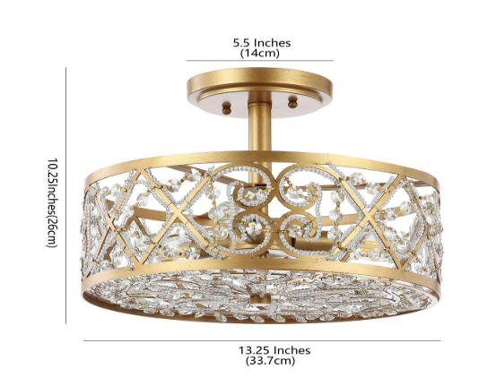 Leila 3-Light 13.25 in. Antiqued Gold Iron/Crystal Modern Glam LED Flush Mount