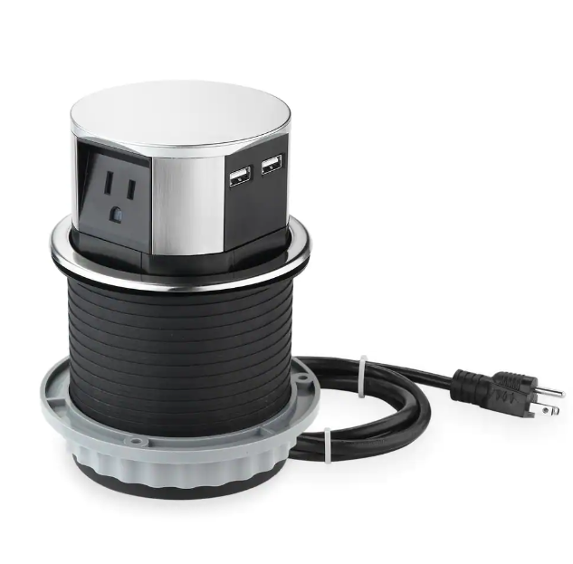 Space Saver Pop Up-Outlet, 3 Power Outlets 15 Amp, 2 USB Ports 2.4 Amp, Overload Protection, Splash Resistant