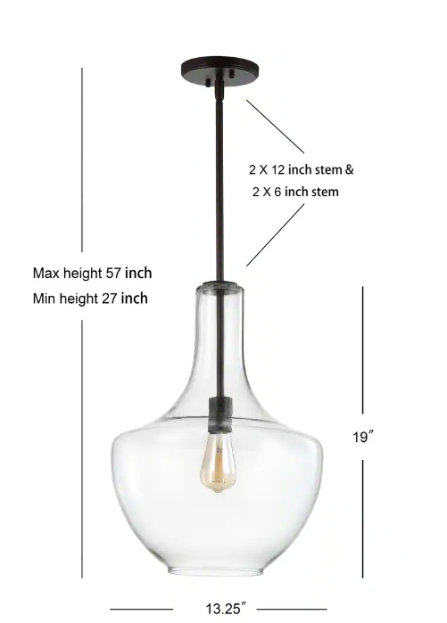 Watts 13.25 in. 1-Light Oil Rubbed Bronze/Clear LED Pendant with Glass/Metal