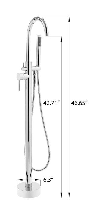 AKDY - 1-Handle Freestanding Floor Mount Roman Tub Faucet Bathtub Filler with Hand Shower in Chrome