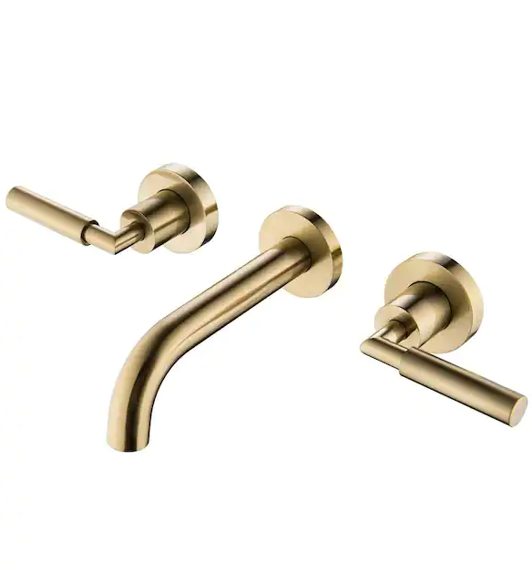 Wall-Mount Double-Handle Bathroom Faucet in Brushed Gold