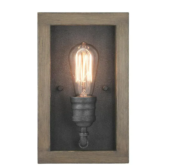 Palermo Grove 7 in. 1-Light Gilded Iron Farmhouse Sconce with Rustic Painted Walnut Wood Accents