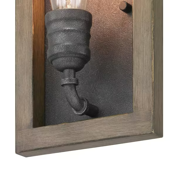 Palermo Grove 7 in. 1-Light Gilded Iron Farmhouse Sconce with Rustic Painted Walnut Wood Accents