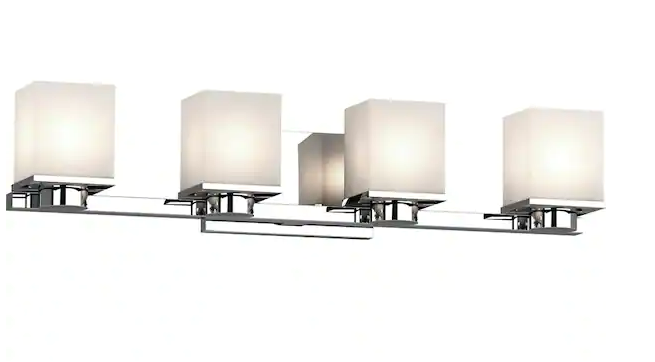 Sharyn 4-Light 8 in. Chrome Indoor Bathroom Vanity Wall Sconce or Wall Mount with Frosted Glass Square Rectangle Shades